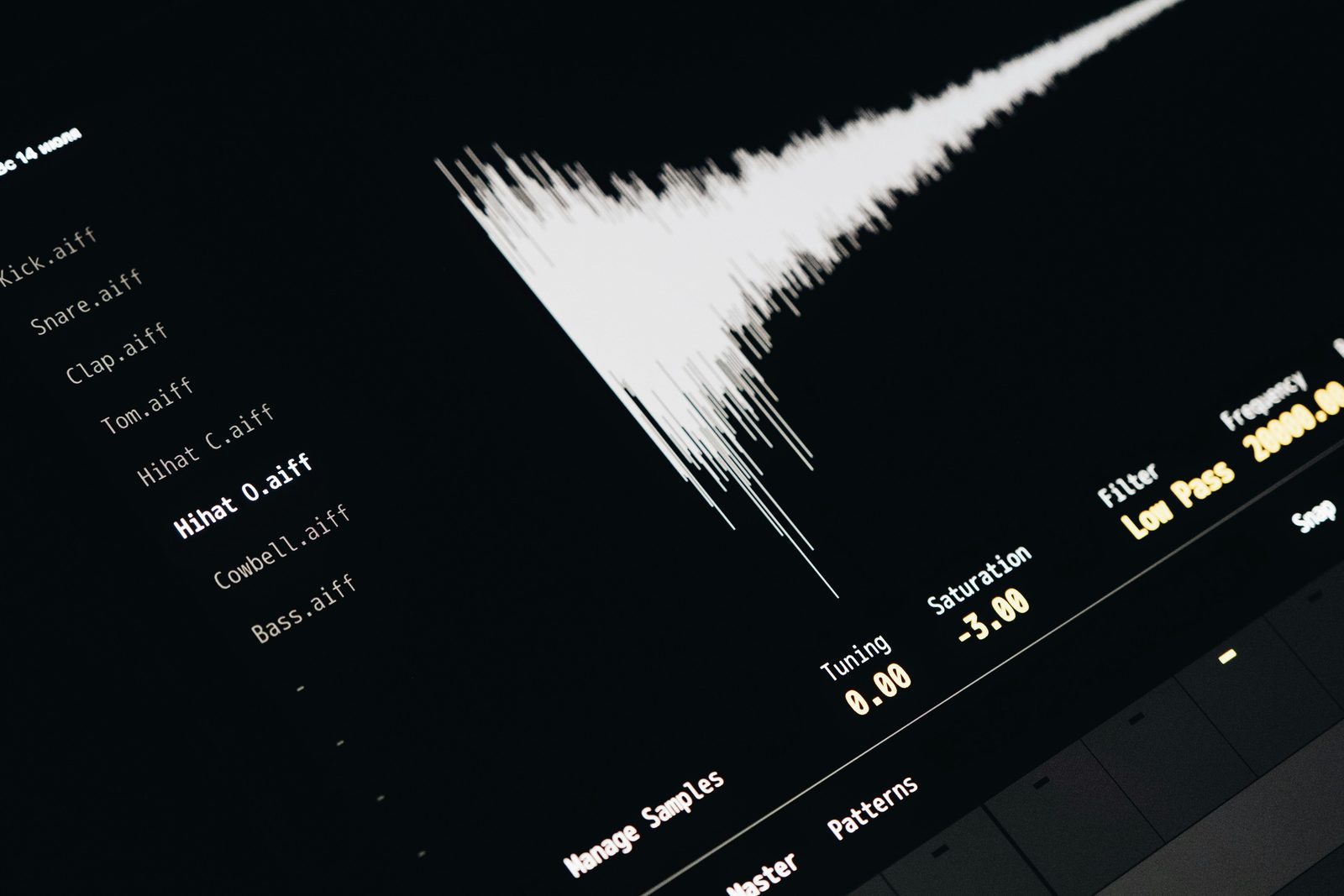 Close-up of an audio waveform interface for exported sound