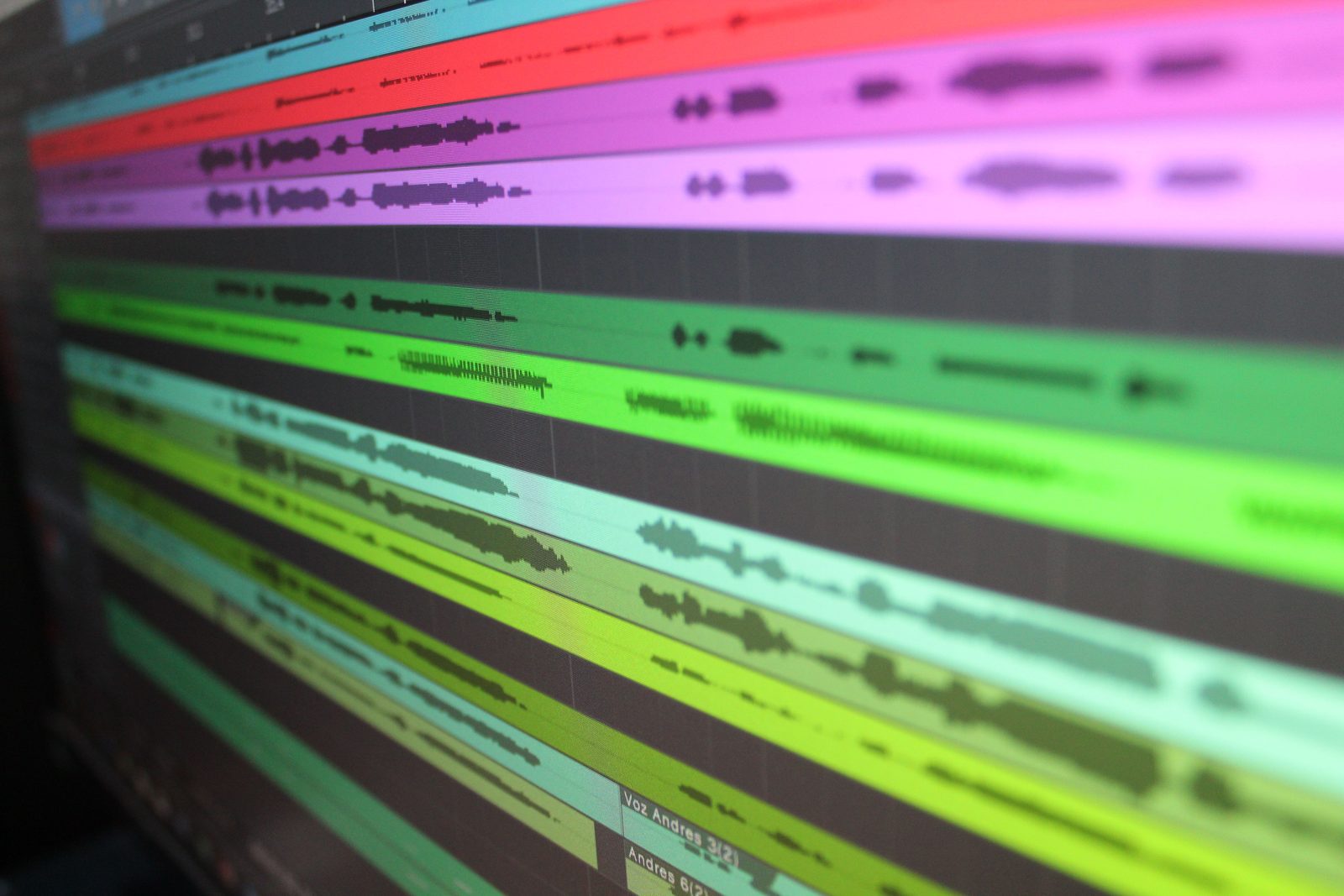Colorful audio waveform timeline on a computer screen